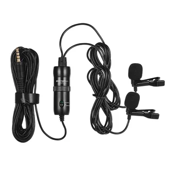 

ACEMIC Dual Head Lavalier Microphone Mic Lapel Clip-on Omni-directional Condenser with 6.5mm Adapter for Smartphone DSLR