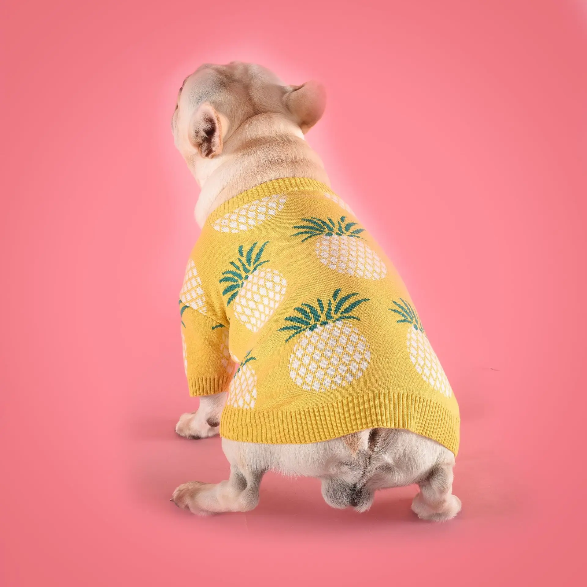 Желтые зимние свитера для собак, мультяшная Дизайнерская одежда для кошек, одежда для бульдога