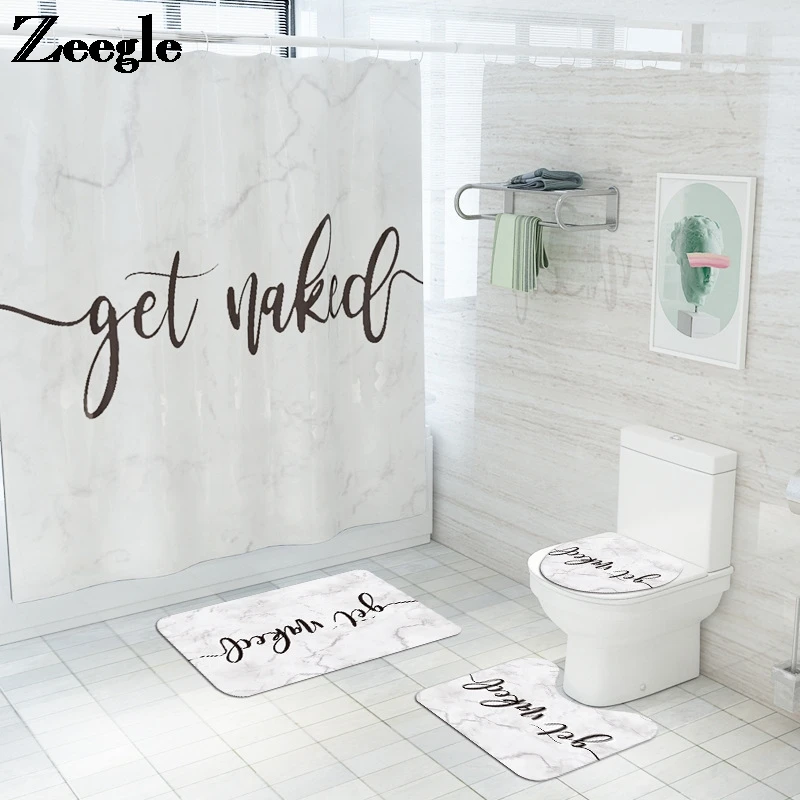 Shower Curtain Set Durable Waterproof Shower Curtain Toilet Cover Bath Mat Non-Slip Bathroom Carpet Rug Bathroom Bath Mat