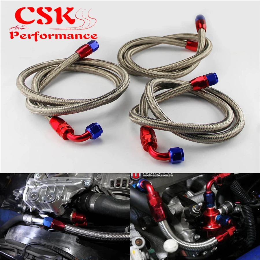 3Pcs 8AN Nylon Steel Braided Oil Fuel Line Oil Cooler Filter Relocate