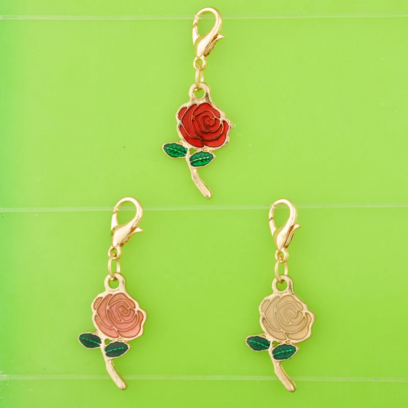 DIY Металлические Висячие эмалированные розовые Цветочные Подвески с застежкой