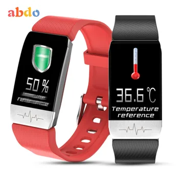 

2020 T1 Smart Watch Band Temperature Measure ECG Heart Rate Blood Pressure Monitor Weather Forecast Drinking Remind Men Women