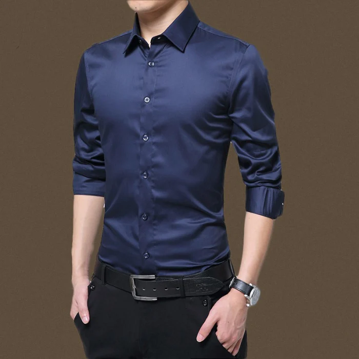 Горячие мужские рубашки с длинными рукавами Slim Fit Твердые Рубашки для бизнеса, торжественных случаев для осени CGU 88