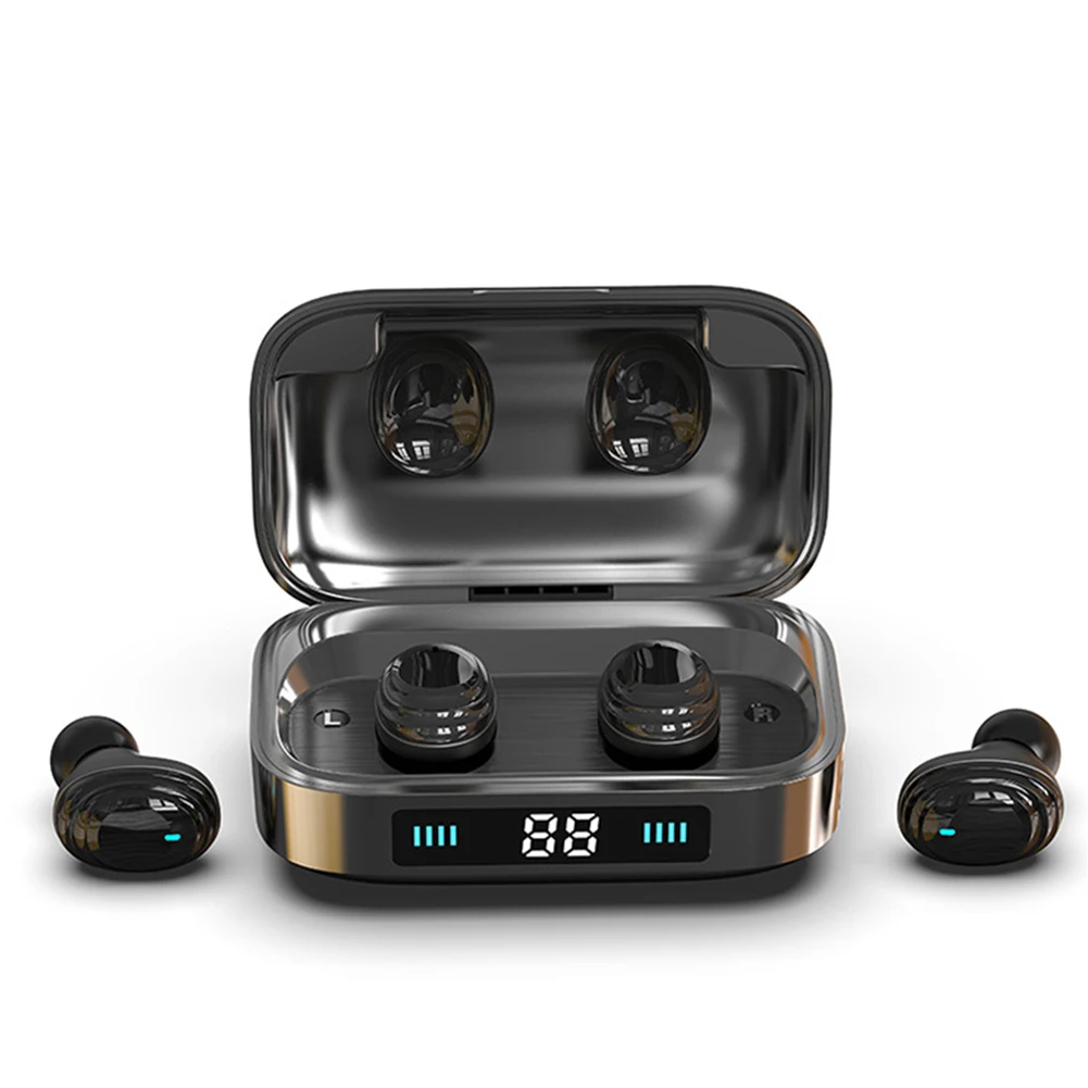 Bluetooth 5.0 Portable Mic Wireless Earbuds Stereo Waterproof Sports Auto Pairing With Charging Case Smart Touch Control Mini