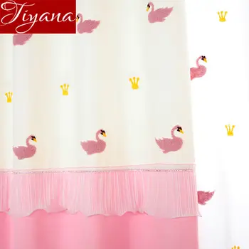 

Cartoon Pink Swan Curtain for Kids Baby Room Window Bedroom Princess Embroidery Voile Lace Sheer Fabric Drape Blinds X384#40