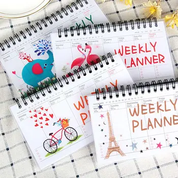 

Cartoon Flamingo Elephant Weekly Daily Planner Notebook Student Portable Coil Flip Notebook Agenda Stationery School Office
