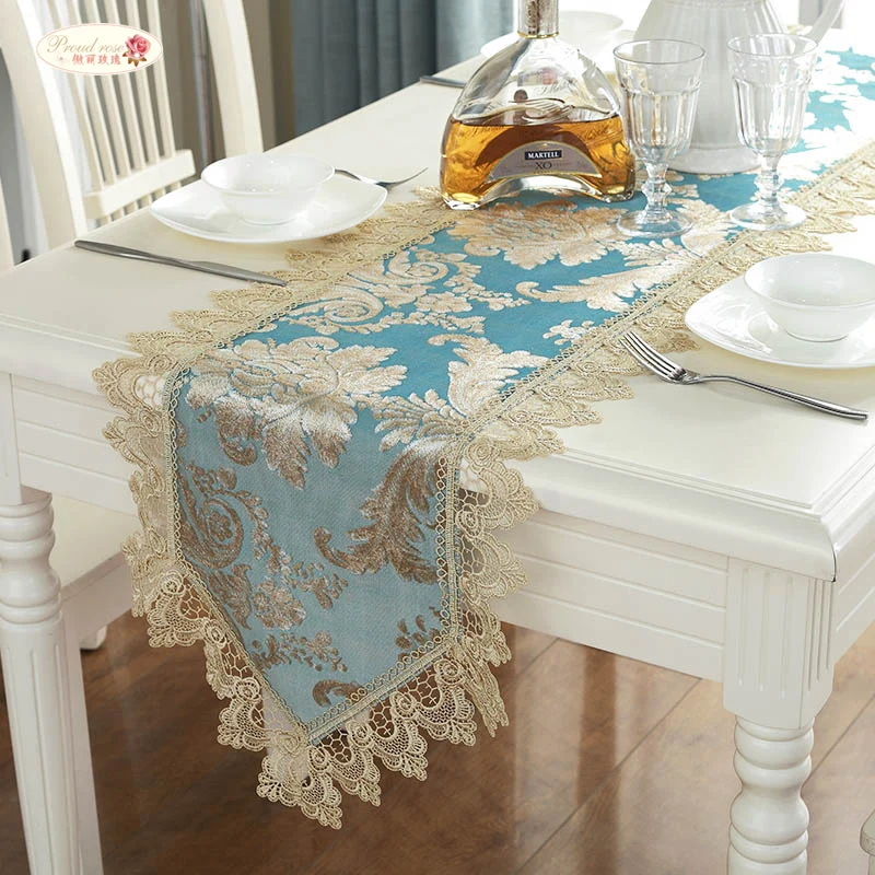 

Proud Rose TV Cabinet Table Cloth Lace Table Runner European Style Dustproof Cover Bed Flag Blue Tea Table Cloth