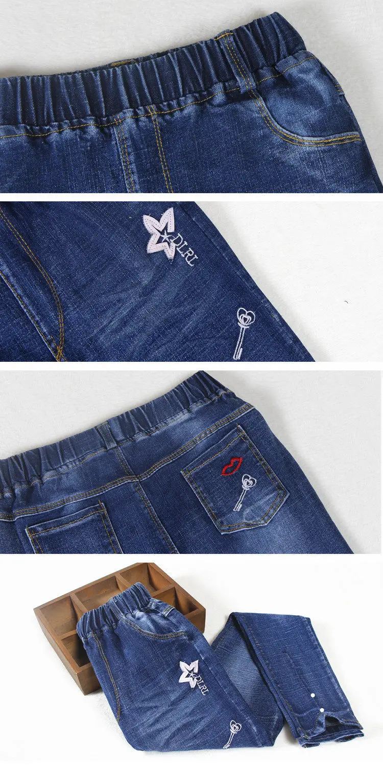 2019 леггинсы для девочек новые весенне-осенние детские джинсы со звездами Эластичные Обтягивающие детские брюки-карандаш для девочек от 5