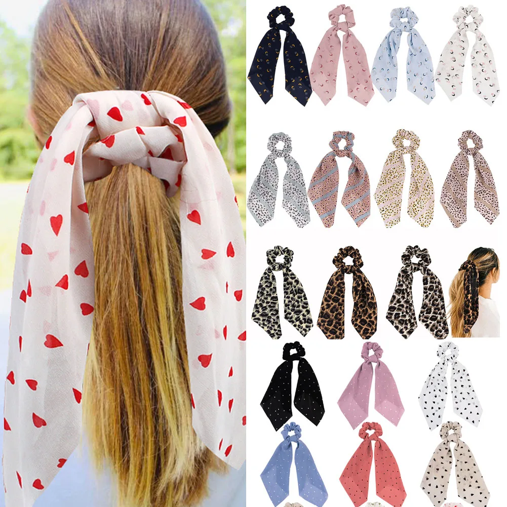 

Flower Print Women Elastic hair ties for girls Ribbon hair bows Scrunchie Bow Hair Scarf Rubber Ropes Girls Hair Accessories