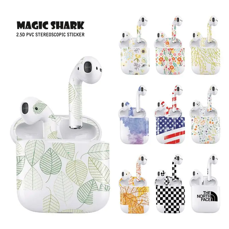 

Magic Shark Clear Leaf Flower The North Face Leopard Cells Ultra Thin Sticker Case Film for Apple Airpods 2 Airpods2 001-019