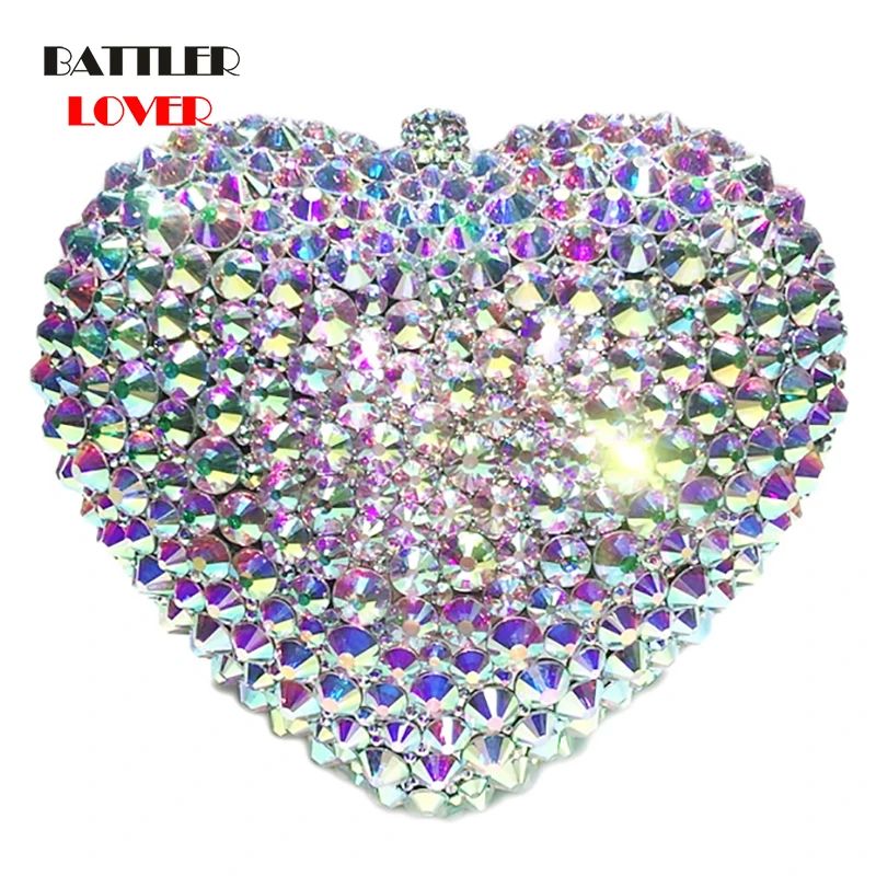 Luxury Diamond Heart Shape Evening Clutch Bag For Women 2021 Hollow Out Metal Cage Ladies Rhinestone Chain Purses And Handbags