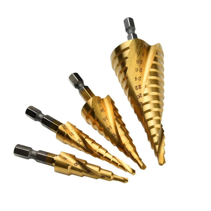

4Pcs/Set HSS Spiral Grooved Center Drill Bit with Case 3-12mm 4-12/20/32mm Metal Titanium Coated Step Cone Drill Bit Hole Cutter