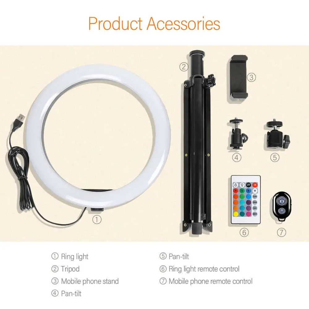 Светодиодный кольцевой светильник RGB 10 дюймов с высоким штативом 150 см + пульт