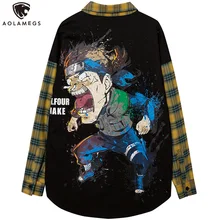 Aolamegs – chemise pour homme, faux 2 pièces, hauts imprimés de bandes dessinées drôles, chemisier décontracté d'automne, chemises à manches longues, Streetwear Harajuku