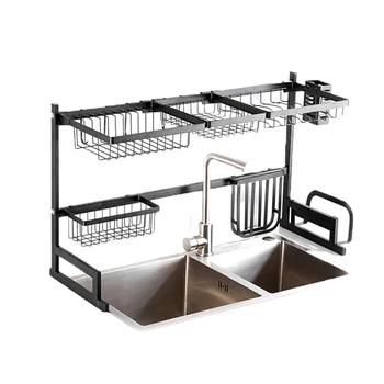 

Stainless Steel Sink Drain Rack Kitchen Shelf Two-story Floor Sink Sink Rack Dish Rack Kitchen Rack