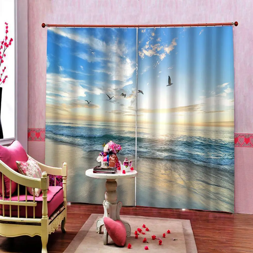 Sea Scenery Window Curtain Beach Curtains Drapes for Living Room Home Decor 