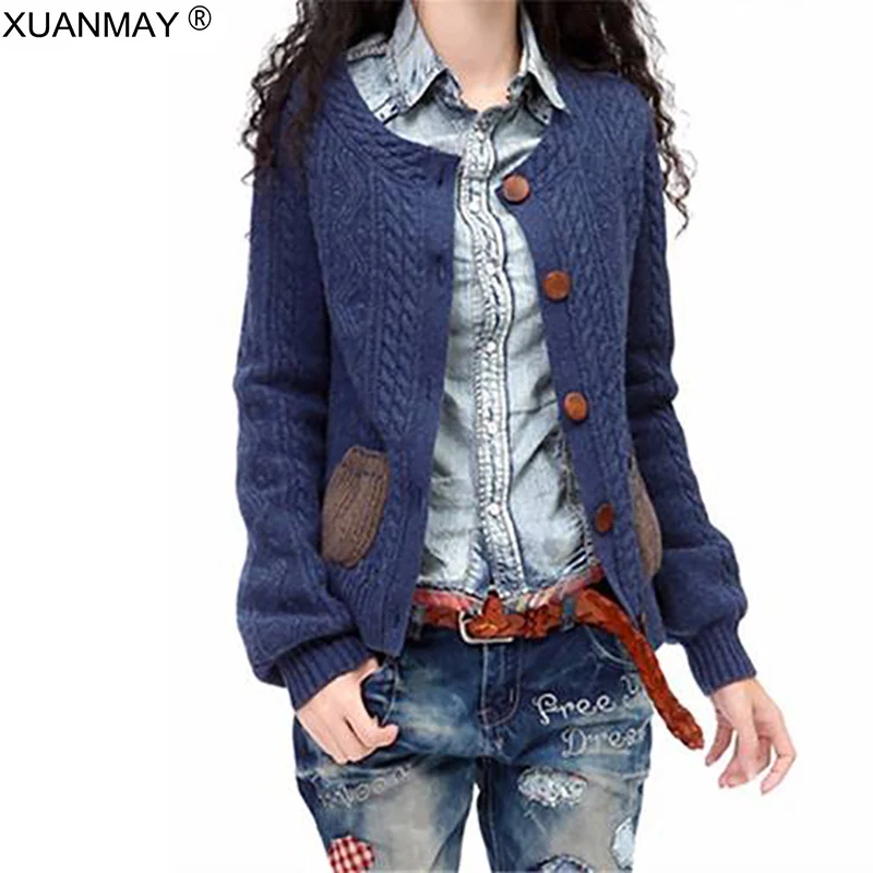 Autumn 2020 knit Sweater casual Dark blue Women cardigan Elegant Button Cardigan sweater free shipping female |