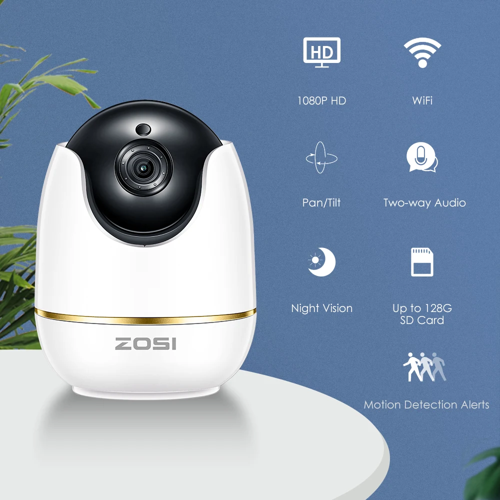 ZOSI IP купольная камера 2MP 1080p HD Pan/Tilt/Zoom Беспроводная Wi-Fi система видеонаблюдения, двухстороннее аудио, монитор для ребенка/няни/питомца