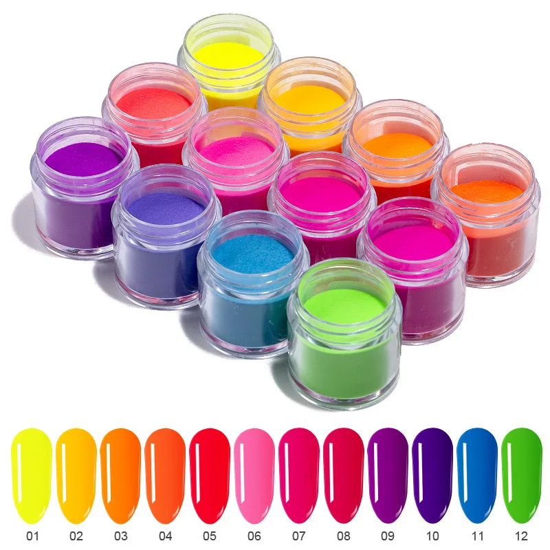 

12 Colors Fluorescent Neon Builder Acrylic Nail Dipping Powder Luminous Pigment 10ML /Premium Dip Powder - ED176 - Fluorescent