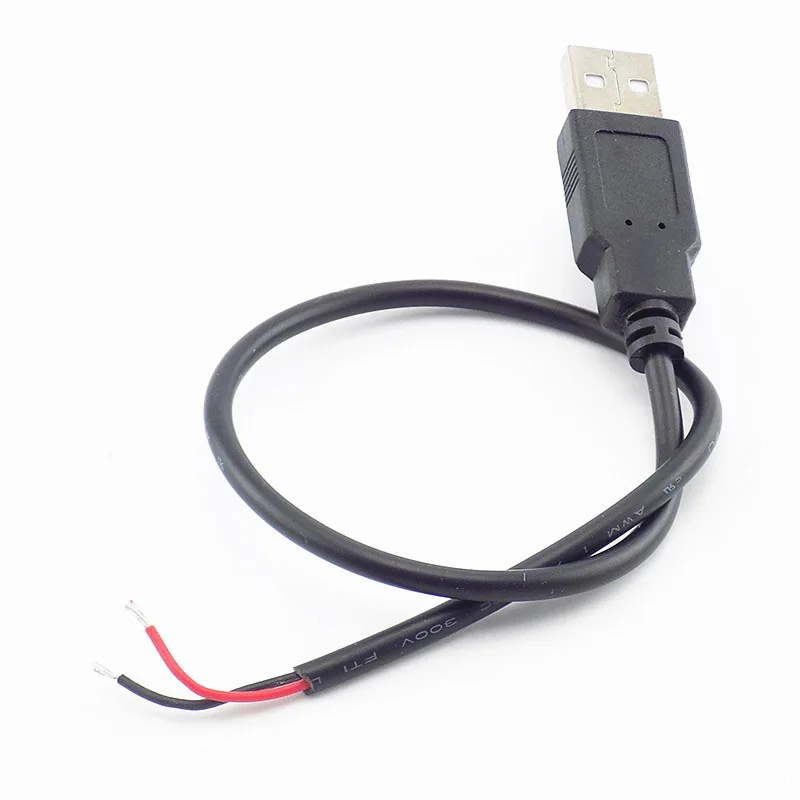 5V USB 2.0 2 Pin 2 drut diy usb męska wtyczka przewód łączący moc ładowania przedłużacz kabla 0.3m/1m/2m Adapter złącza