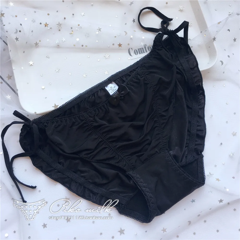 black SP& CITY, японское, милое, клубничное, с принтом, сексуальное нижнее белье для женщин, на шнуровке, с оборками, с бантом, трусики, молочный шелк, трусы для девушек, женское нижнее белье - Цвет: black