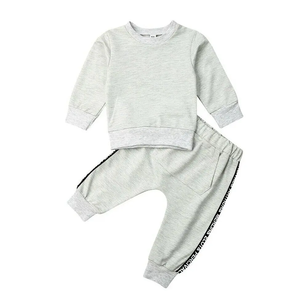 Коллекция года, весенне-осенняя одежда для малышей свитер с буквенным принтом для маленьких мальчиков Камуфляжный спортивный костюм с длинными брюками комплект одежды из 2 предметов, От 1 до 5 лет - Цвет: Серый