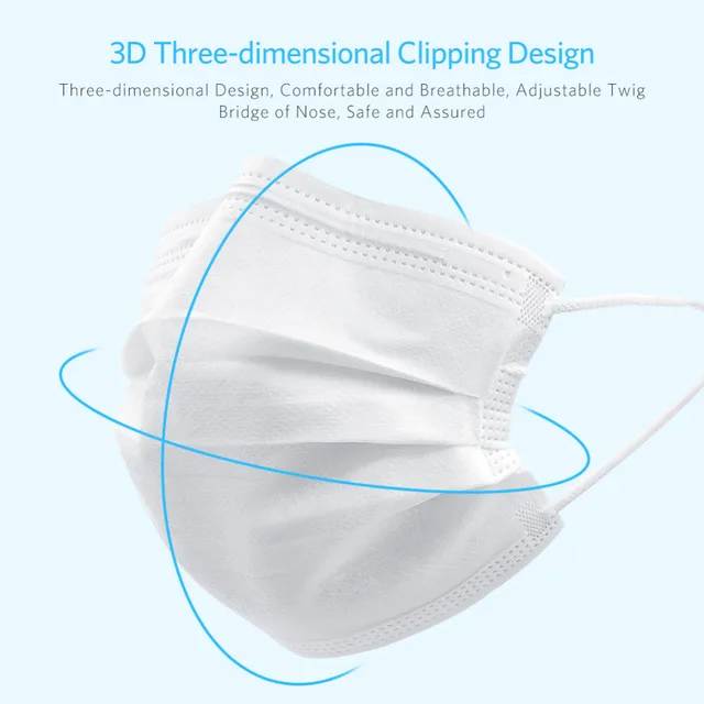 $US $18.04  Disposable Masks 50Pcs Mask 3-Ply Anti-virus Anti-Dust Meltblown cloth white and blue Nonwoven Elas