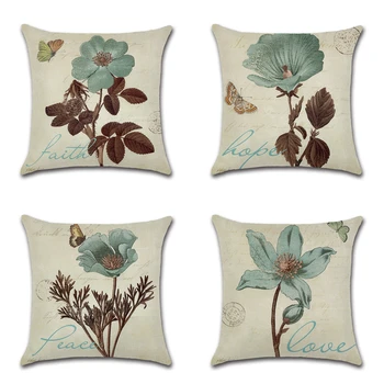 

Hand drawn Vintage Oil Painting Flowers Cushion Cover European Retro Floral Butterfly Cushion Cover Linen Love Faith Pillow Case