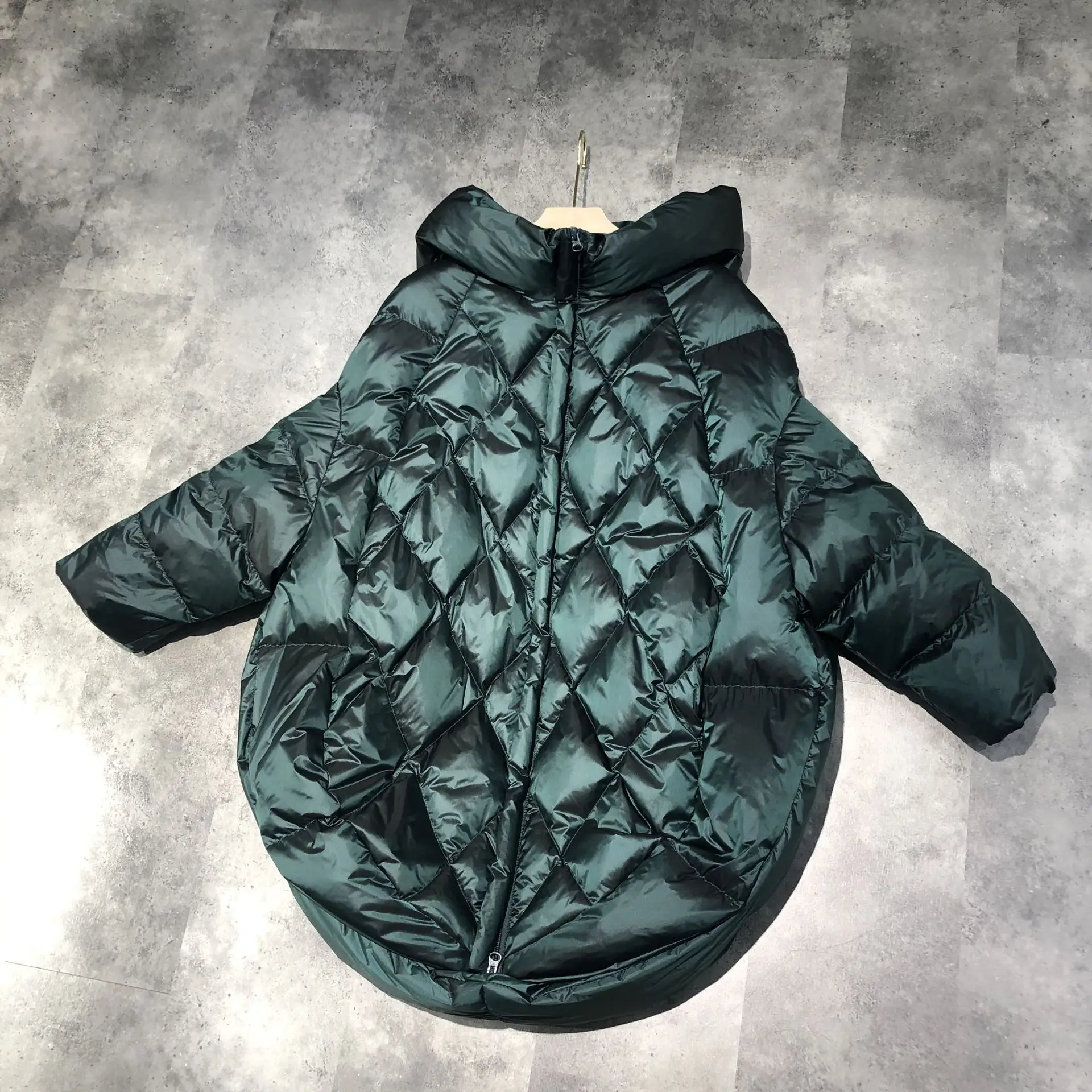 

2019 Winter 90 White Goose Down Jakcets Women's Thick Warm Diamond Check Hooded Coat Korean Women Loose Asymmetric Length Coats