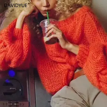 

Korean style women vintage sweater long sleeve oversized sweater autumn o-neck knitted sweater winter 2019 clothes women