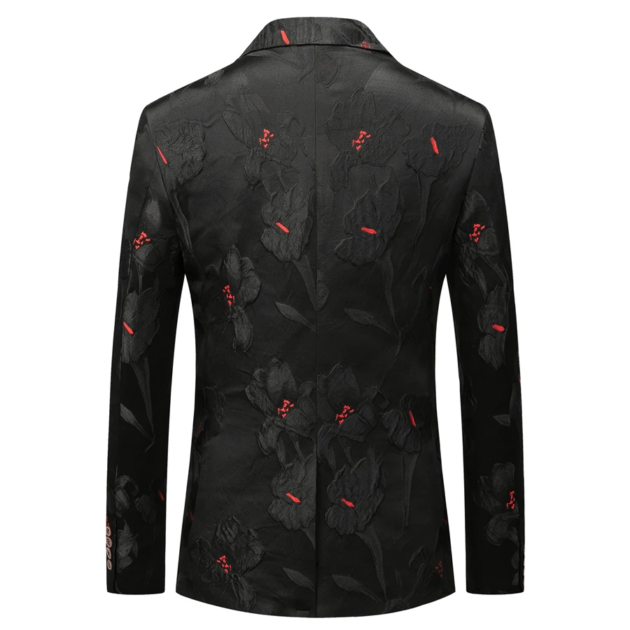 Plyesxale черный цветочный жаккардовый блейзер для мужчин Slim Fit свадебный пиджак для жениха мужской пиджак модный сценический костюм Q816