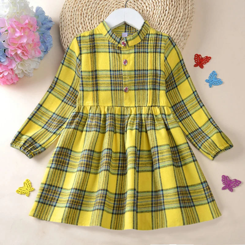 Детская дизайнерская брендовая одежда для девочек детское хлопковое платье зеленого цвета с длинными рукавами и цветочным рисунком для маленьких девочек - Цвет: Цвет: желтый