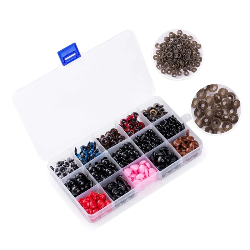 

752 безопасные глаза и носы с шайбами, красочные пластиковые безопасные глаза и носы различных размеров для кукол, мягких животных