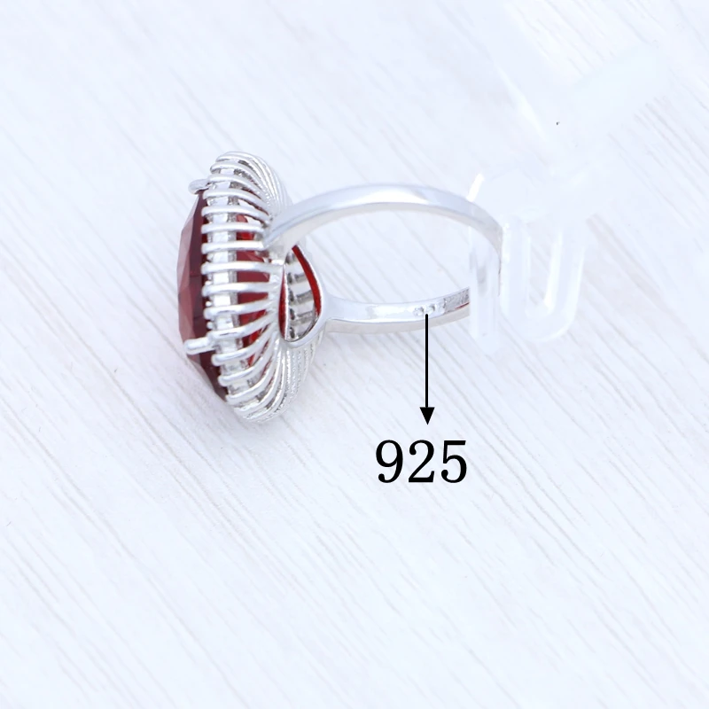 925 Sterling Silver Ring Oval Red Ruby Cubic Zirconia Large Main Stone White Crystal Ring for Women Free Gift Box Size 5.5 To 10 silver ring