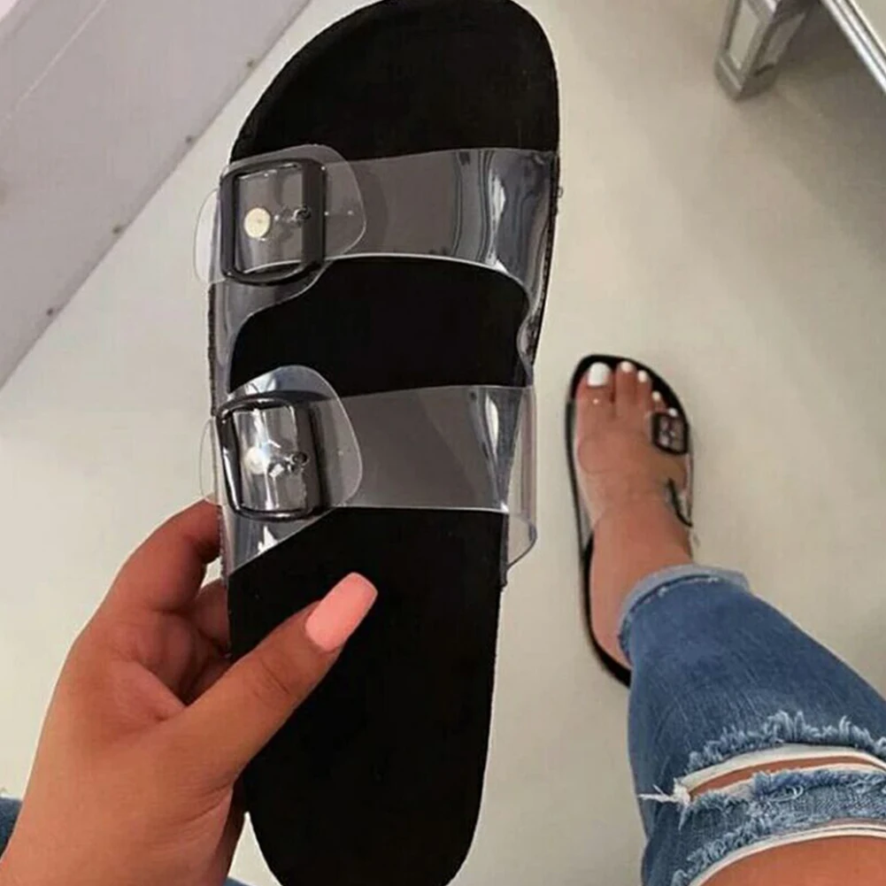 

RIBETRINI Female Daily Concise Transparent Strap Shoes Woman Fashion mixed-color Slippers Women Summer Casual Light Slides