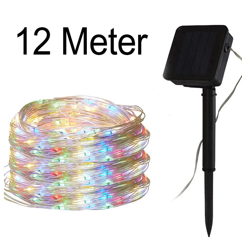 Multicolor 12 Meter Светодиодные солнечные садовые светильники, Уличные декоративные медные праздничные Уличные светодиодные полосы focos solares luces solares de navidad - Испускаемый цвет: Multicolor 12 Meter
