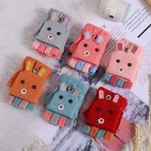 Детские зимние перчатки из кролика для девочек и мальчиков, От 1 до 3 лет, Перчатки С Откидывающейся Крышкой на пол пальца, теплые детские варежки с изображением животных для малышей, вязаные перчатки