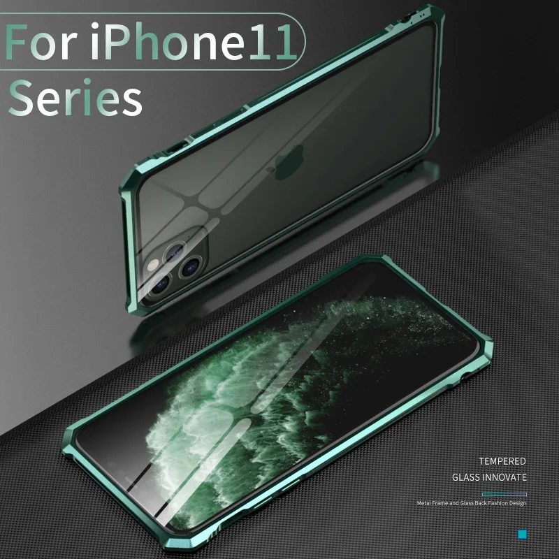 

Metal Glass Phone Case For iphone 11 Pro Max 2019 Shockproof Metal Frame Clear Glass Back Cover SFor iphone11 Pro Luxury Armor