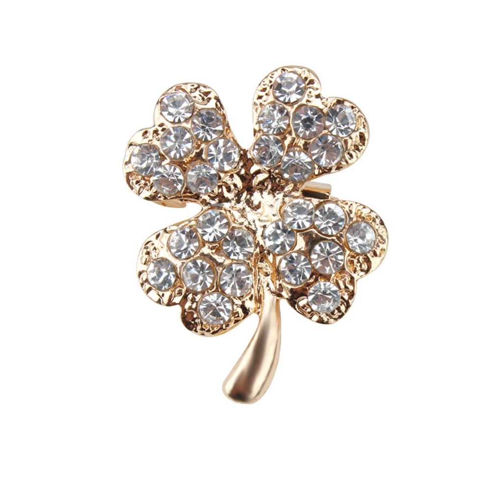 4 Pcs/Lot Green Four Leaf And Rhinestones Lapel Pins Beautiful Crystal Brooches for Women Jewelry Gift