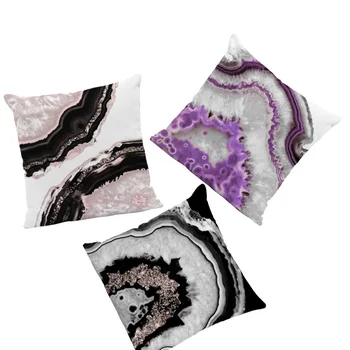 

Popular Pillowcase Crystal Texture Marble Agate Gemstone Living Room Decoration Cushion Cover Velvet 45X45 Custom Rest Pillow