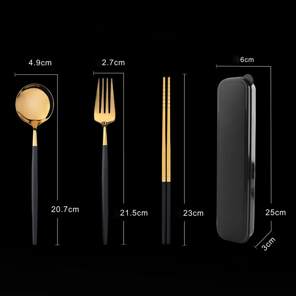 HUFFA 6 Pièces En Acier Inoxydable Coréen Vaisselle Ensemble Barbecue Restaurant Tasse Cuillère Baguettes Assiette à Dîner (Color : Gold