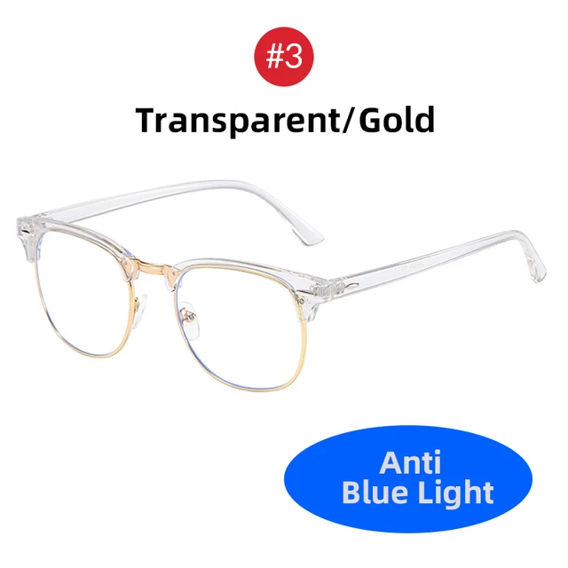 VIVIBEE Classic Semi Rimless Anti Blue Light Blocking Glasses Men Square Ray Filter Eyeglasses Frames Computer Women Goggles 3 Transparent Gold