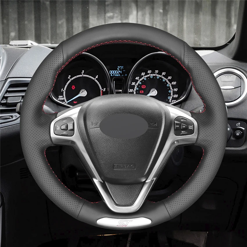Черный PU искусственная кожа DIY Ручная сшитая крышка рулевого колеса автомобиля для Ford Fiesta ST 2013