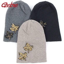 Geebro для взрослых кашемировая шапочка с 2 кленовые листья аксессуары осень-зима теплая шапка для взрослых шапки Кепки