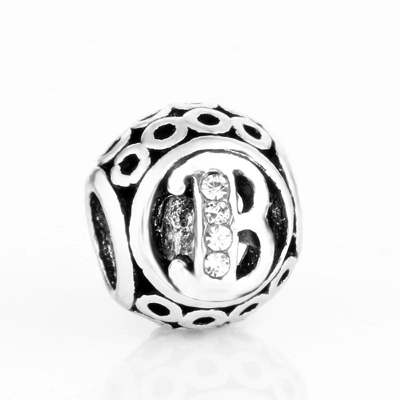 free shipping MOQ 1pc round openwork initial letter alphabet diy bead fit original pandora charms bracelet X004 - Цвет: B