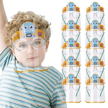 

10PC Face Shield Cute Robot Print For Kids Fog-proof Anti-splash Anti Droplet Adjustable Transparent Kids Full Face Masks Z0729