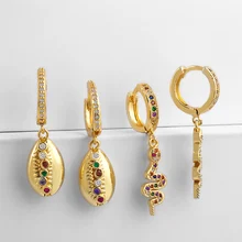 Радуга готический крест серьги-гвоздики в виде змеи для женщин Золотой крошечный бар красочный кубический цирконий серьги Huggie Панк ювелирные изделия ers-q37