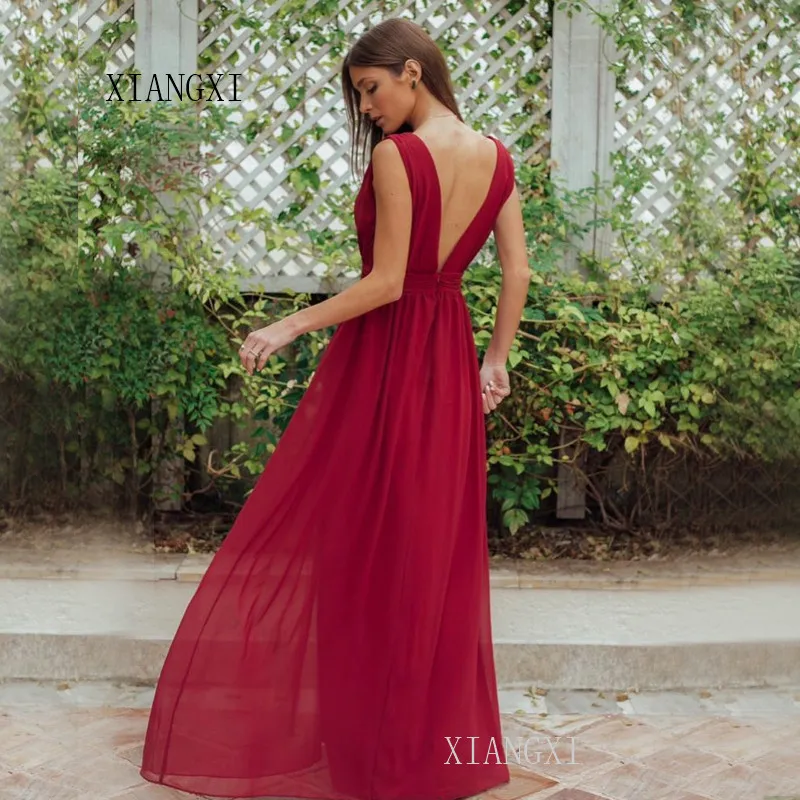 Vestidos небесно-голубое вечернее платье шифоновое ТРАПЕЦИЕВИДНОЕ с v-образным вырезом без рукавов Элегантное длинное вечернее платье abendkleider
