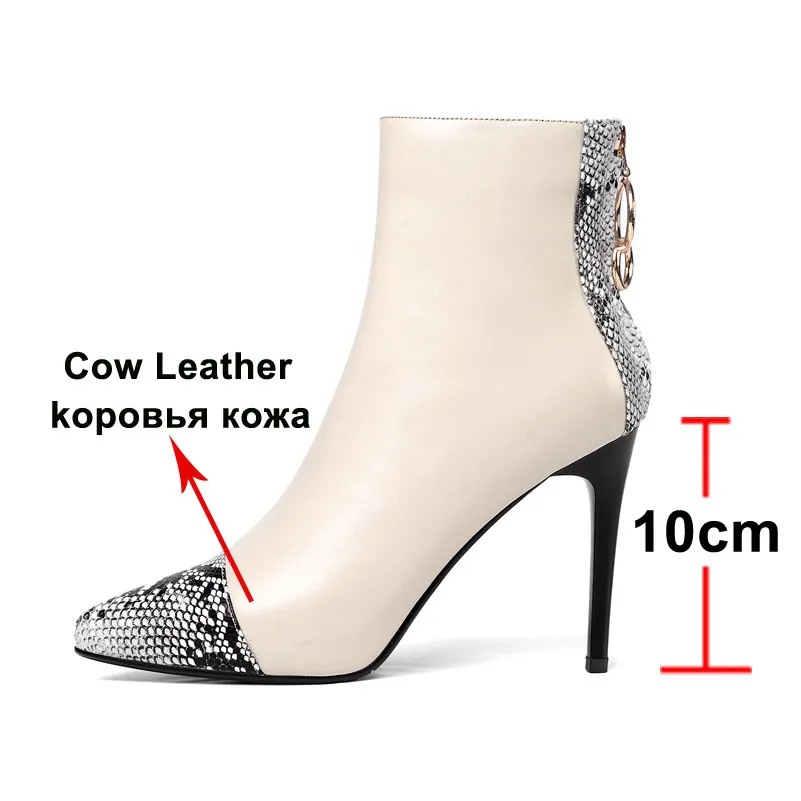 ANNYMOLI Winter Ankle Boots Women Genuine Leather Zip Thin Heels Short Boots Snake Print Super High Heel Shoes Female Autumn 39 ANNYMOLI Winter Ankle Boots Women Genuine Leather Zip Thin Heels Short Boots Snake Print Super High Heel Shoes Female Autumn 39