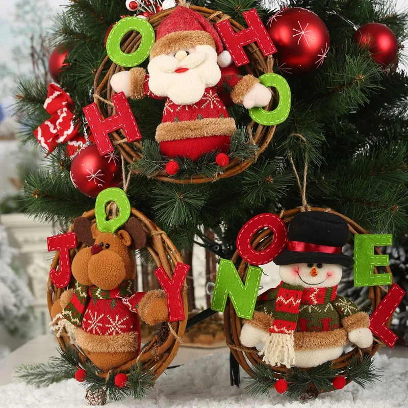 

Christmas Rattan Doll Hanging Ornaments Santa Claus/Snowman/Reindeer Pendant Party Decorative Door Decorations